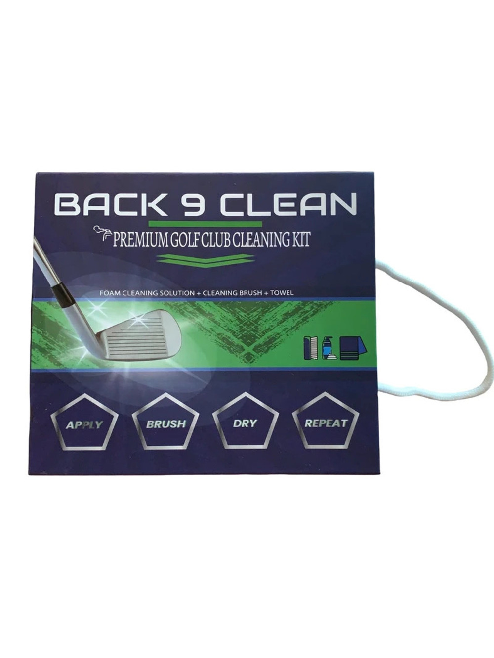 Back 9 Clean Golf Club Cleaning Kit Foam Cleaner Brush & Towel Set 3pc NEW